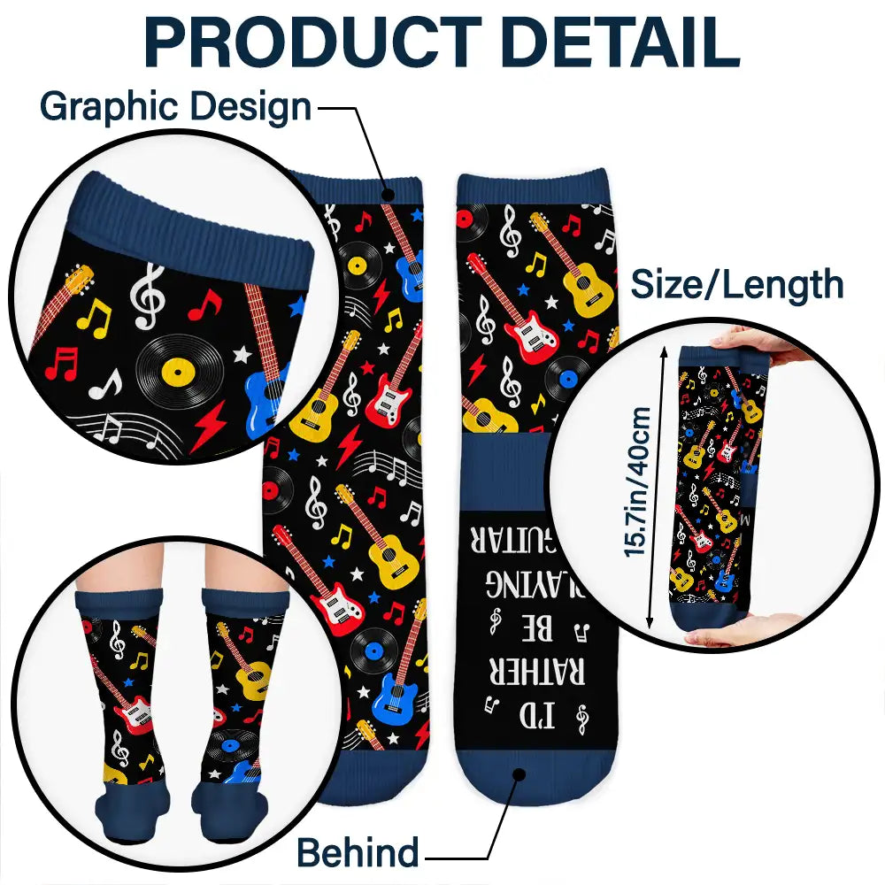 Christmas,Gift For Men,Gift For Yourself,Gifts For Him,Guitar,Happy,Music,Top Market,Vector - Gift For Guitar Lovers - Personalized I'd Rather Be Playing My Guitar Socks