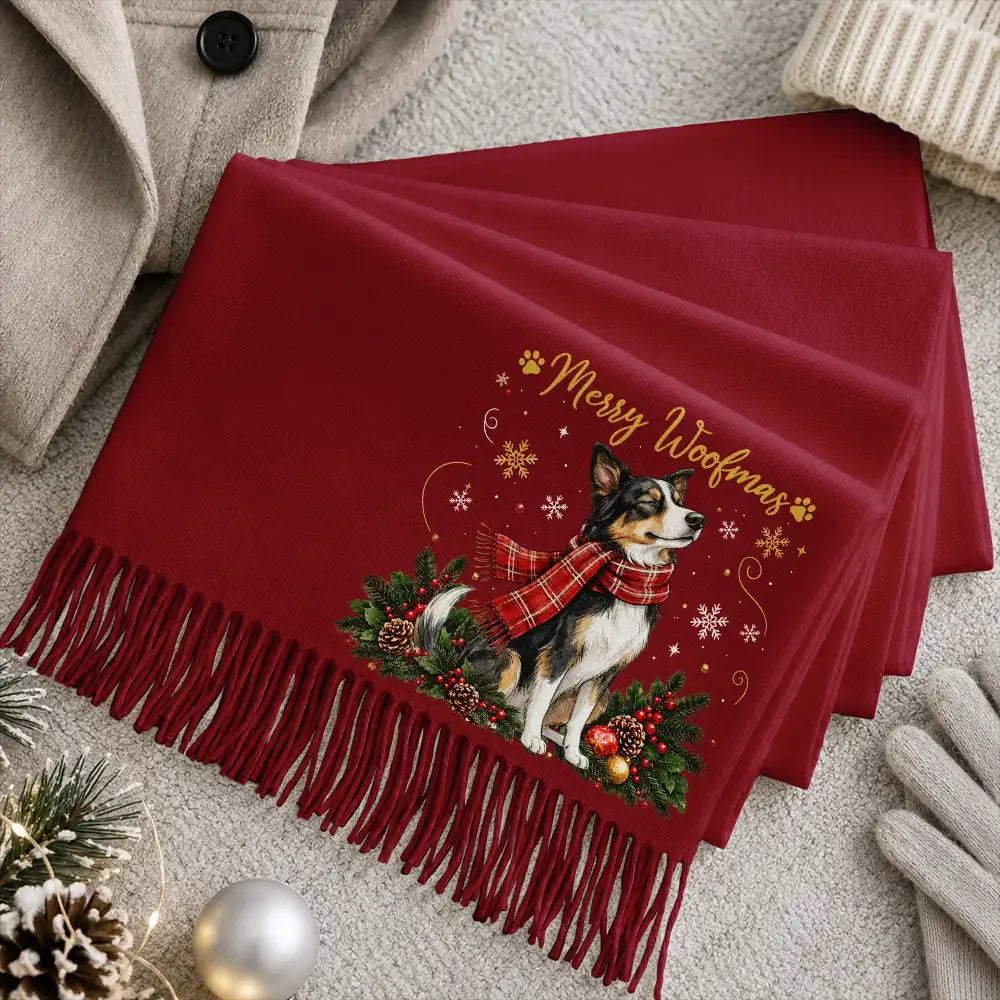 Christmas Gift For Pet Lovers - Personalized Custom Photo Watercolor Pet Portrait Tassel Scarf - Art Design,Christmas,Custom Photo,Pet Lovers,Photo - Pet With Fall Leaves,Playful