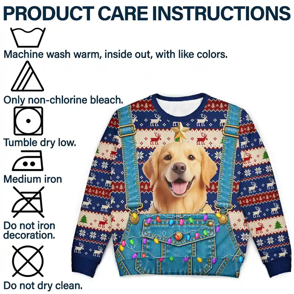 Adorable,Art Design,Christmas,Custom Photo,Gift For Father,Pet Dad,Pet Lovers,Photo - Christmas Accessories 3D Cartoon Pet,Top Market - Christmas Gag Gift For Pet Dad - Personalized Custom Photo Pet Face Hairy Chest Abs Body Unisex Ugly Sweater