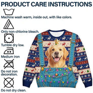 Adorable,Art Design,Christmas,Custom Photo,Gift For Father,Pet Dad,Pet Lovers,Photo - Christmas Accessories 3D Cartoon Pet,Top Market - Christmas Gag Gift For Pet Dad - Personalized Custom Photo Pet Face Hairy Chest Abs Body Unisex Ugly Sweater