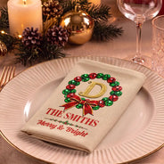 Christmas, Family, Icon, Sentimental, Top Market - Christmas Home Decor Gift For Family - Personalized Family Name & Monogram In Holly Wreath Reusable Napkin
