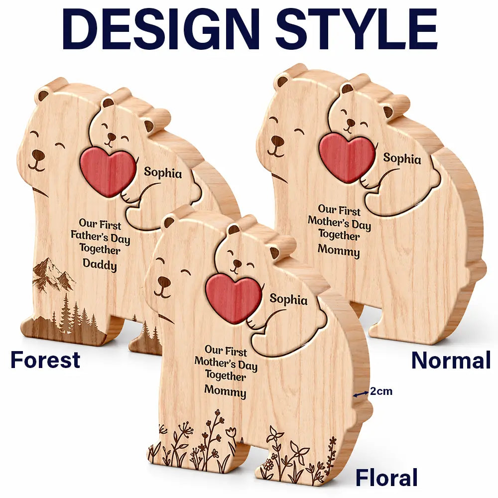 Gift For Mother,Gift For Father,Love - Hugging Mama Papa Bear & Baby Cub - Personalized Custom Shaped Wooden Puzzle