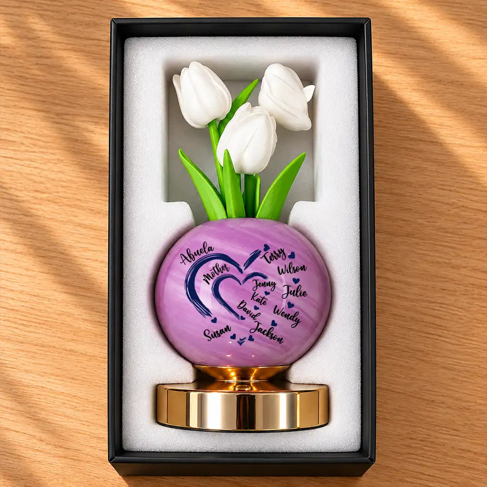 Christmas,Custom Text,Gift For Grandma,Gifts For Her,Grateful,Indoor Decor - Bedside Christmas Home Decor Gift For Grandma, Mom - Personalized With Kid's Name Sweethearts Tulip LED Night Light