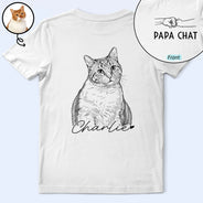 Custom Photo,Art Design,French,Cat Dad,Pet Lovers,Gift For Father,Non-Eng,Adorable,Photo - Pencil Sketch - Remove BG - Photo Personnalisée Croquis Au Crayon Photo Personnalisée Croquis Au Crayon Papa Chat Papa Chien Mama Chat Mama Chien - T-Shirt Personnalisé