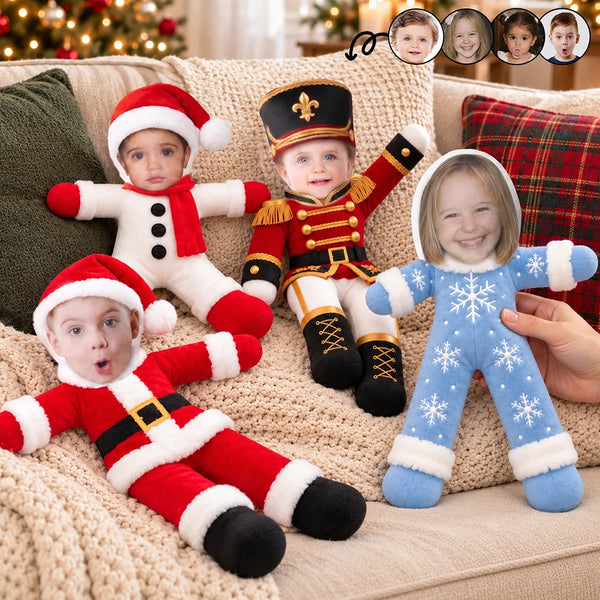 Art Design,Christmas,Custom Photo,Gift For Kids,Humorous,Photo - Christmas Kid Poseable Body Doll - Funny Gift For Kids, Grandkids - Personalized Custom Photo Christmas Kids Costume Santa Gingerbread Elf Poseable Plush Doll