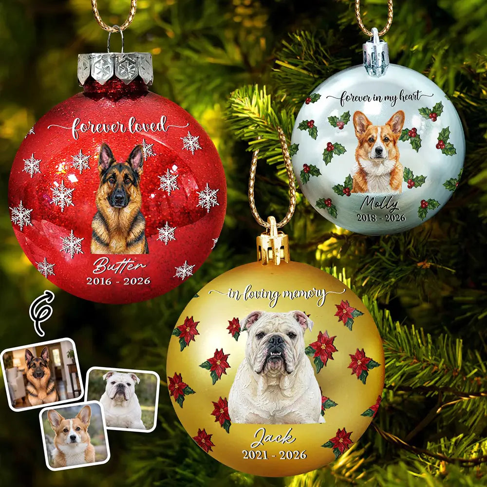 Christmas Memorial Gift For Loss Of Dog - Personalized Custom Photo Name & Years Forever Loved Dog Portrait Ball Ornament