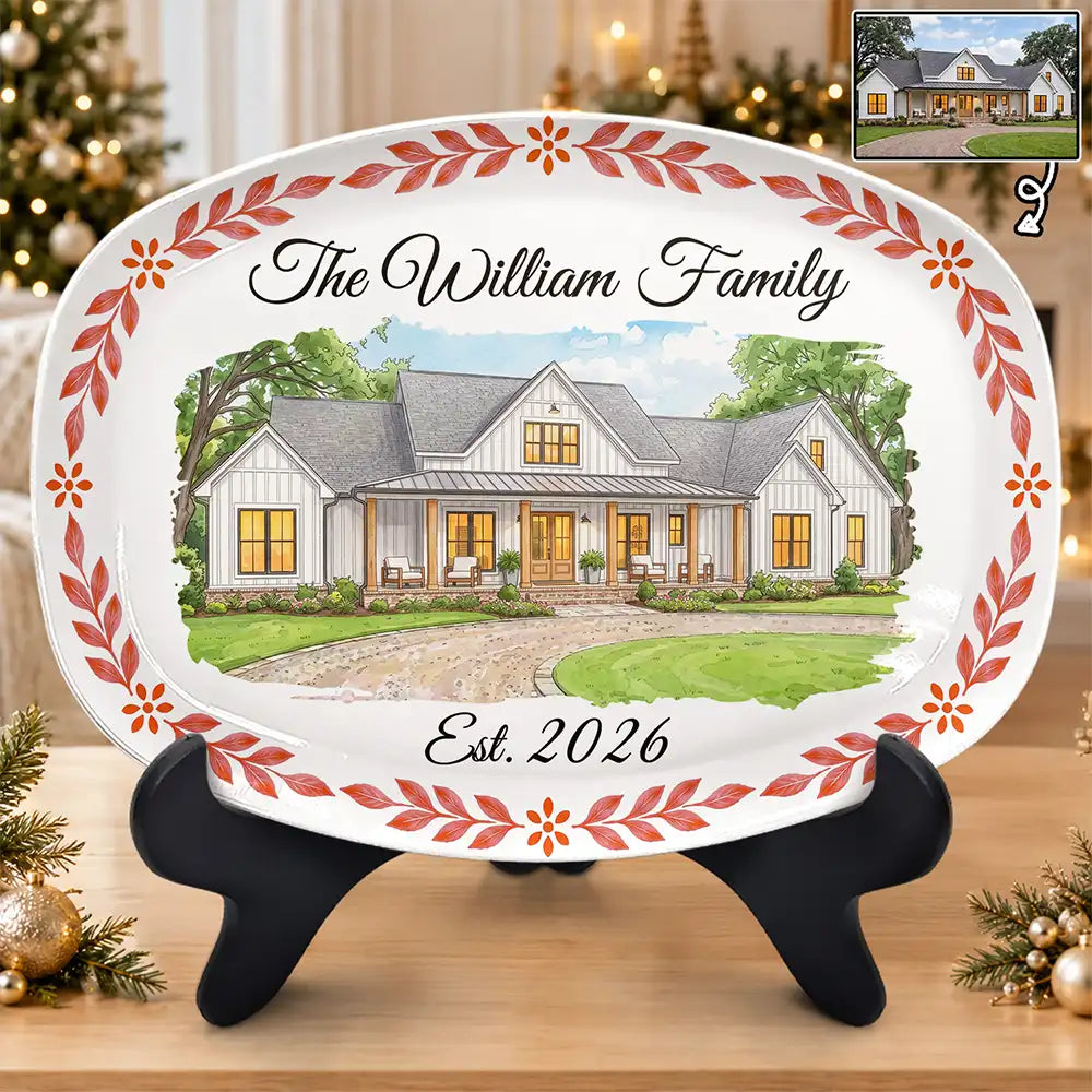 Art Design,Christmas,Custom Photo,Gift For Couples,Happy,New House,Old Couples,Photo - Vivid Watercolor Art,Top Market - Housewarming Gift For Couples - Personalized Custom Photo Watercolor New Home Portrait Plate