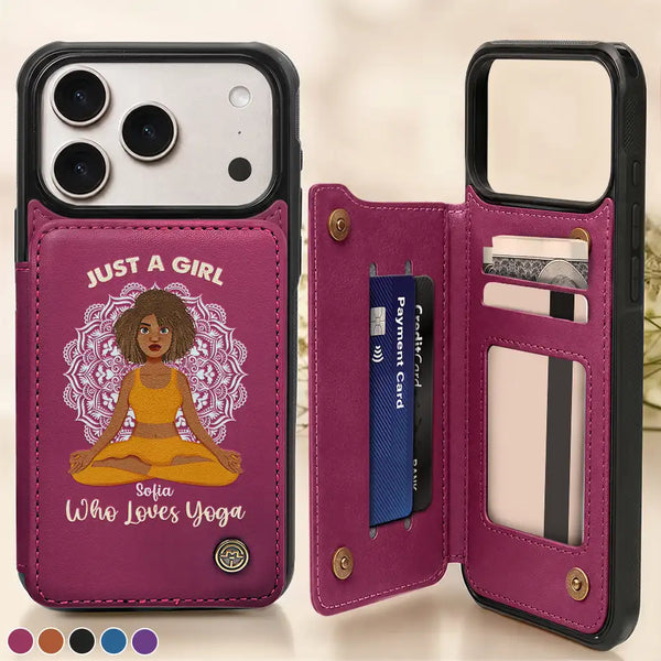 Gift For Girlfriend,Gift For Yourself,Gift For Women,Gift For Bestie - Just A Girl Who Loves Yoga - Personalized Leather Flip Wallet Phone Case