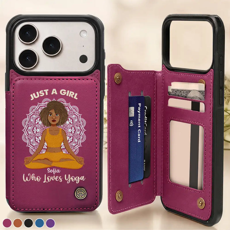 Gift For Girlfriend,Gift For Yourself,Gift For Women,Gift For Bestie - Just A Girl Who Loves Yoga - Personalized Leather Flip Wallet Phone Case