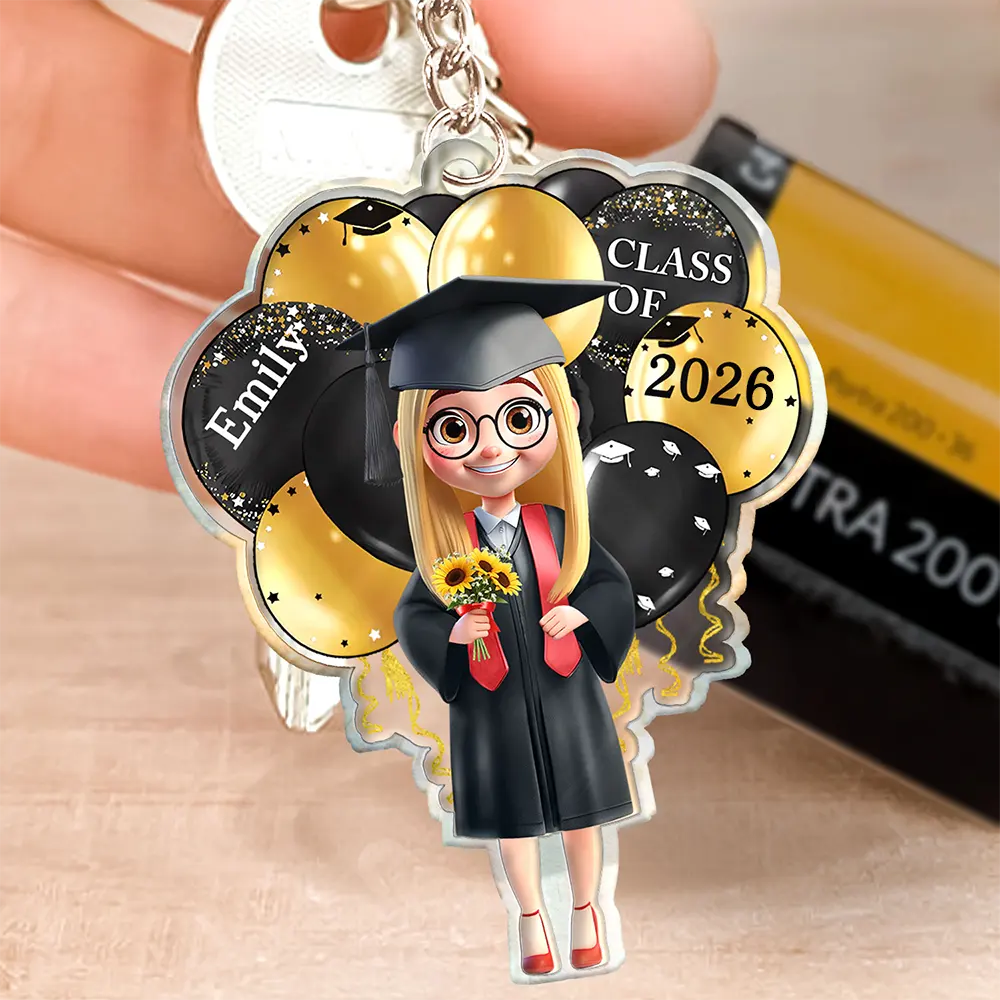 Graduation Celebration Balloons Cute 3D Effect - Personalized Acrylic Keychain