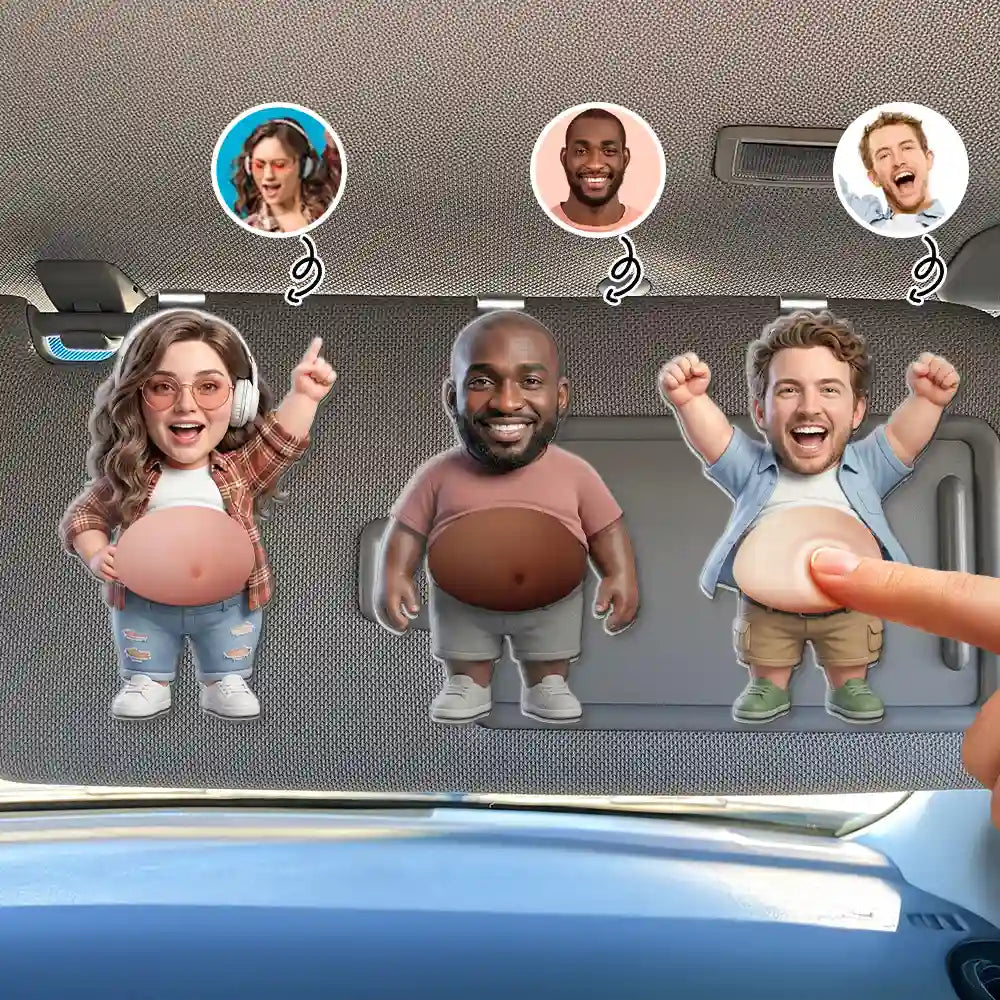 Custom Photo,Art Design,Family,Humorous,Photo - Belly FreeStyle Pose Figure - Custom Photo Funny Belly Character Family Member - Personalized Squishy Acrylic Car Visor Clip