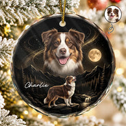 Art Design,Christmas,Custom Photo,Indoor Decor,Pet Lovers,Photo - Moon Pet ,Playful - Gift For Dog Lovers - Personalized Custom Photo Moonlight Night Sky Portrait Circle Glass Ornament
