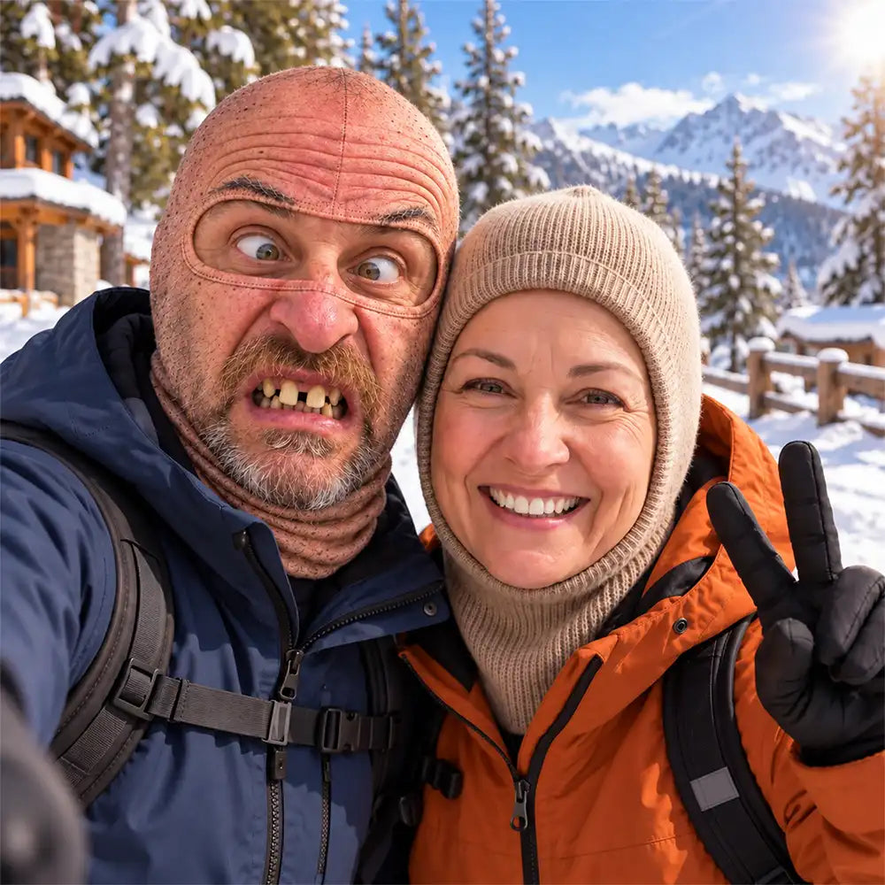 Winter Gag Gift For Husband Who Skis, Matching Gear For Friends - Personalized 3D Realistic Funny Face Printed Balaclava Face Mask