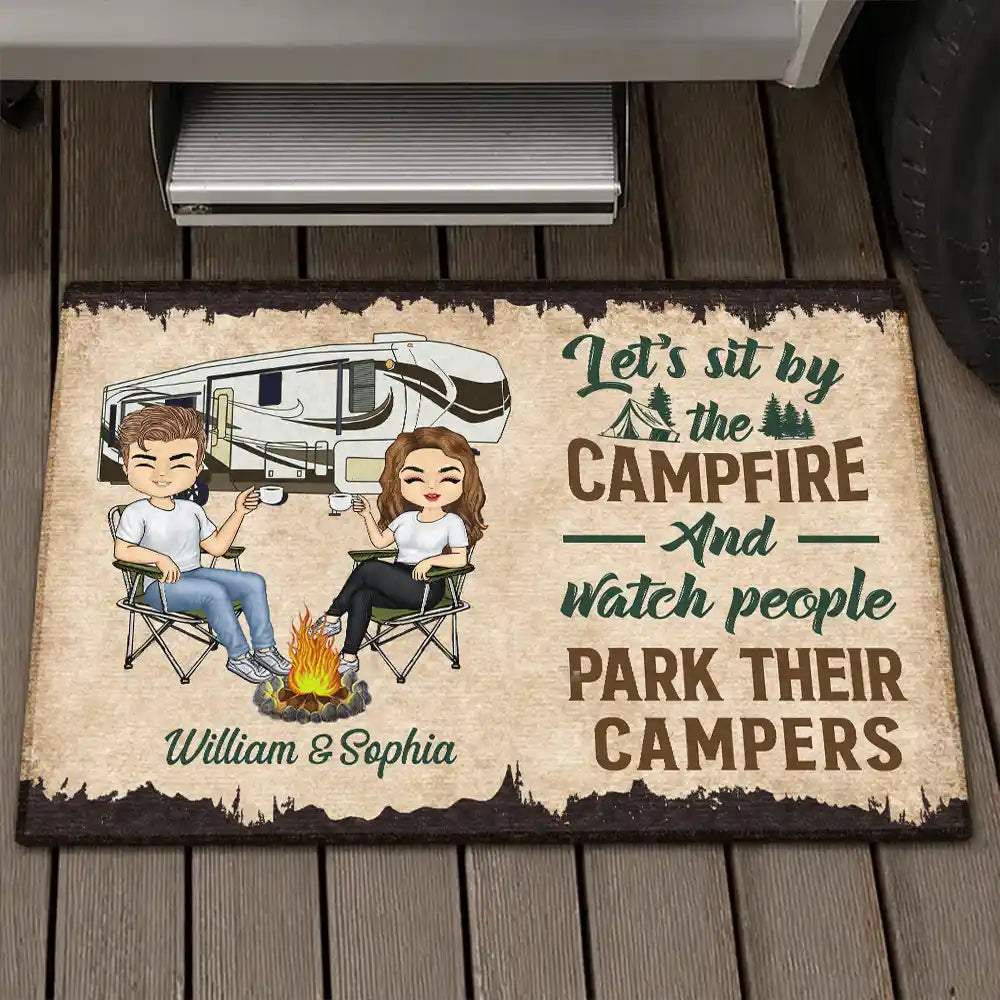 Let's Sit By The Campfire Husband Wife Camping - Couple Gift - Personalized Custom Doormat