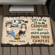 Let's Sit By The Campfire Husband Wife Camping - Couple Gift - Personalized Custom Doormat