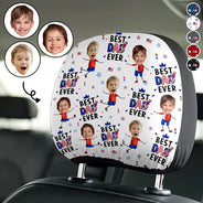 Gift For Father,Gift For Grandpa,Independence Day,Gift For Mother,Gift For Grandma,Photo,Icon,Humorous - Custom Photo Stars & Stripes Best Mom Dad Grandma Grandpa Ever - Personalized Car Headrest Covers