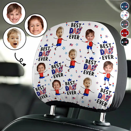 Custom Photo Stars & Stripes Best Mom Dad Grandma Grandpa Ever - Personalized Car Headrest Covers
