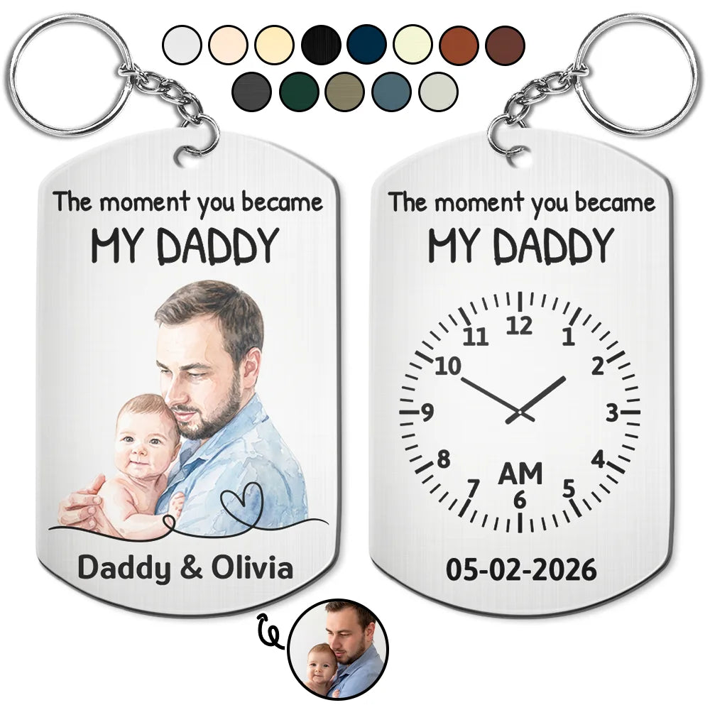 Custom Photo Realistic Watercolor Art The Moment You Became My Dad - Personalized Aluminum Keychain
