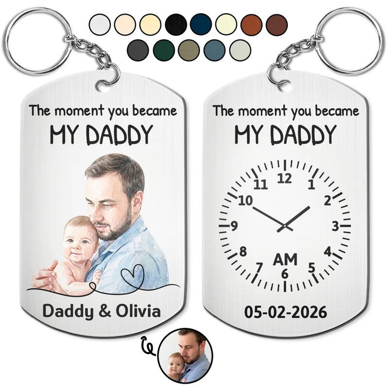 Custom Photo,Gift For Father,New Dad,New baby,Non-Eng,Photo - Watercolor (remove BG),Time-to-Clock,Adorable - Custom Photo Realistic Watercolor Art The Moment You Became My Dad - Personalized Aluminum Keychain