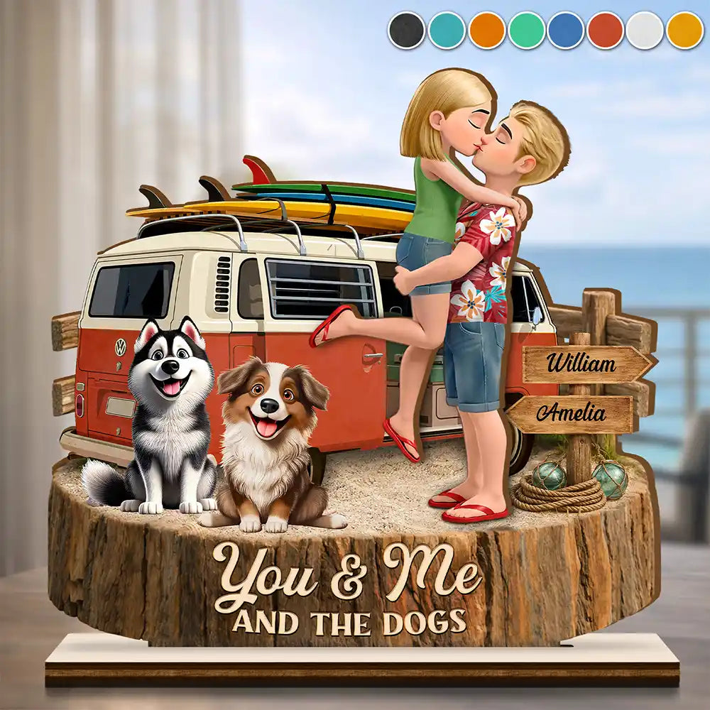 Gift For Couples, Dog Couple, Pet Lovers, Dog Lovers, Beach, Summer, Playful, Icon - Beach Vibe You And Me And The Dogs - Personalized Custom Shaped Wooden Plaque