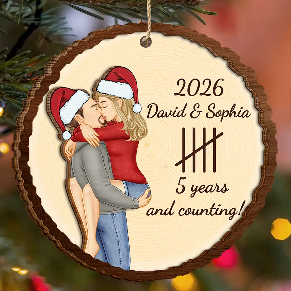 Couple Annivesary Gift For Her, Him - Personalized 2-Layered Wooden Ornament