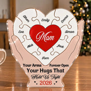 Christmas, Gift For Mother, Gifts For Her, Grateful, Vector - Birthday Christmas Gift For Mom, Bonus Mom - Personalized Hands Hold Heart Shaped Acrylic Puzzle