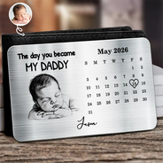 Custom Photo,New Dad,New Mom,New baby,Gift For Father,Non-Eng,Photo - Pencil Sketch,Calendar,Adorable - Custom Photo Pencil Sketch Calendar The Day You Became My Mom Dad - Personalized Aluminum Wallet Card