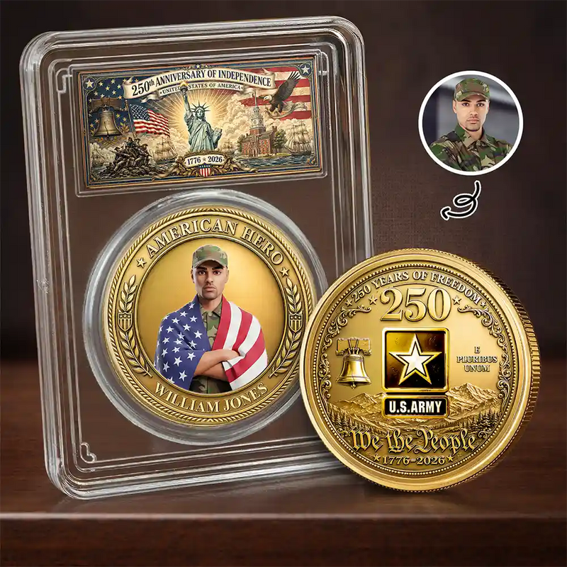 America 250th,Custom Photo,Independence Day,Art Design,Family,Proud,Photo - US Theme Accessories 3D Cartoon - Custom Photo 3D Cartoon With US Accessories American Hero 250 Years Of Freedom - Personalized Commemorative Keepsake Coin