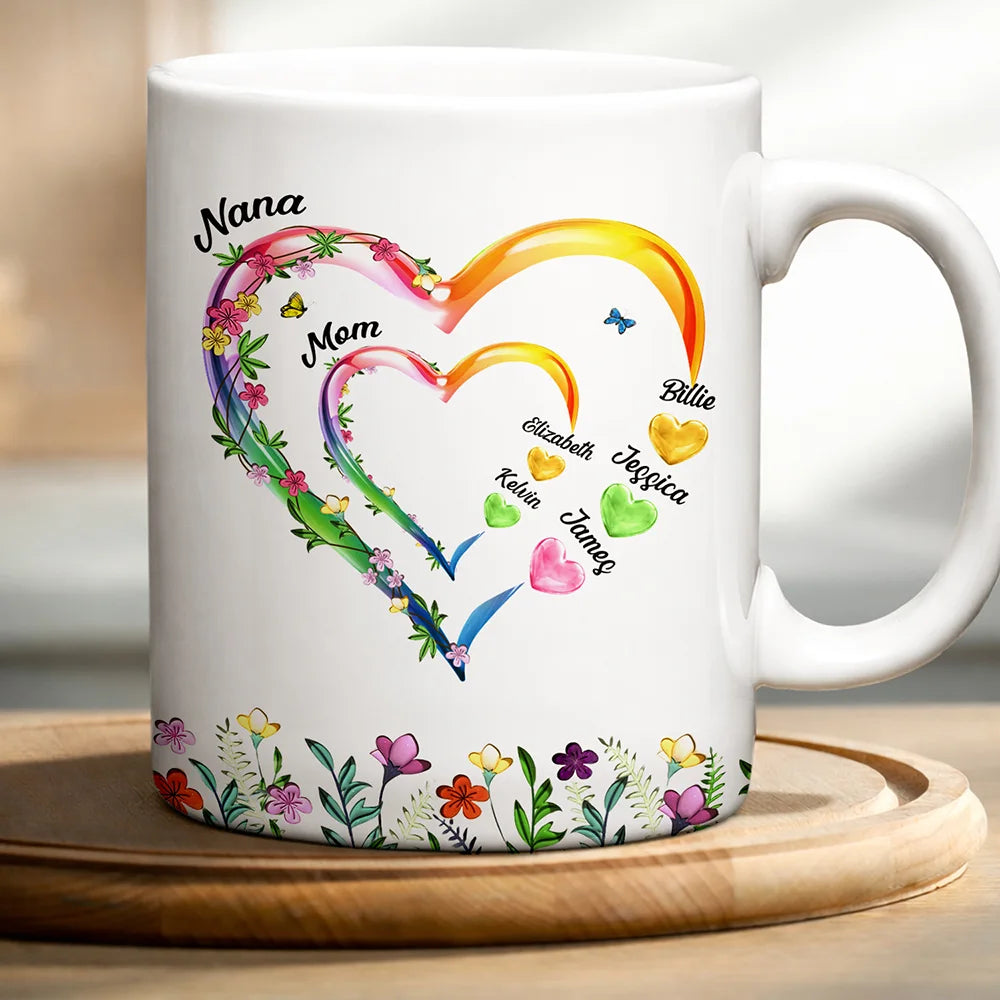 Grandma Mom Sweethearts 3D Effect Faux Ceramic Glaze - Personalized White Edge-to-Edge Mug