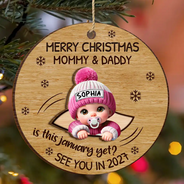 Baby Expecting Christmas On The Inside See You In - Personalized 2-Layered Wooden Ornament