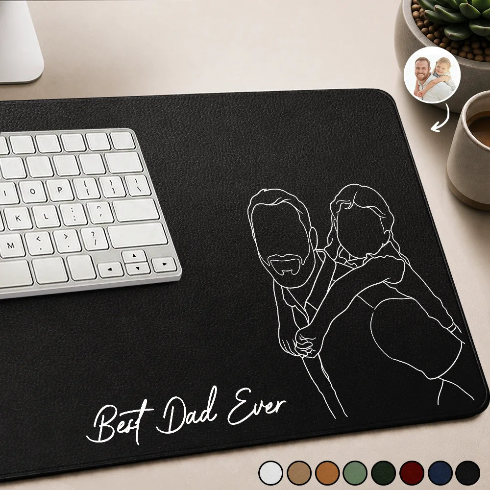 Dad - Children,Cat Dad,Dog Dad,Pet Dad,Gift For Father,Gift For Grandpa,Non-Eng,Photo - Faceless Portrait,Sentimental - Custom Photo Faceless Portrait Best Dad Papa Ever We Love You - Personalized Leather Desk Mat