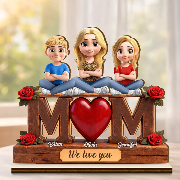 Gift For Mother,Mom - Children,Happ - Mother & Children Forever Linked Together - Personalized Custom Shaped 2-Layered Wooden Plaque