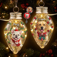 Art Design,Christmas,Custom Photo,Dog Lovers,Pet Lovers,Photo - Oil Painting,Playful - Christmas Gift For Dog Lovers - Personalized Custom Photo & Name Pet Dog Portrait With Holly Snowflake Poinsettia Chili Bulb LED Light