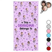 Gift For Grandma,Gift For Mother,Love,Stick Figure - Custom Photo This Grandpa Grandma Dad Mom Belongs To Kids Pet - Personalized Beach Towel