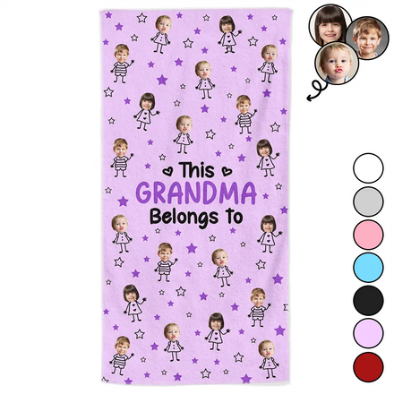 Custom Photo This Grandpa Grandma Dad Mom Belongs To Kids Pet - Personalized Beach Towel