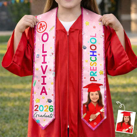 Custom Photo Cute Graduation Kid Kindergarten Preschool - Personalized Kid Graduation Stole