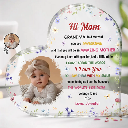 Custom Photo The World's Best Mommy Belongs To Me - Personalized Heart Shaped Acrylic Plaque