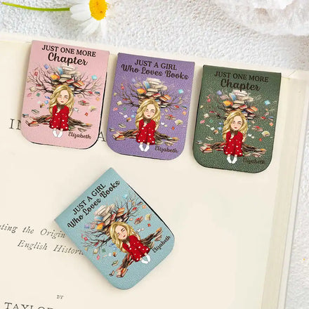 Just One More Chapter Girl Who Loves Books - Personalized Leather Magnetic Bookmark