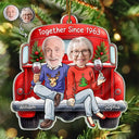 Gift For Couples,Old Couples,Funny,Christmas,Gift For Husband,Gift For Wife - Custom Photo Together Since Funny Couple Red Truck - Personalized Custom Shaped Acrylic Ornament