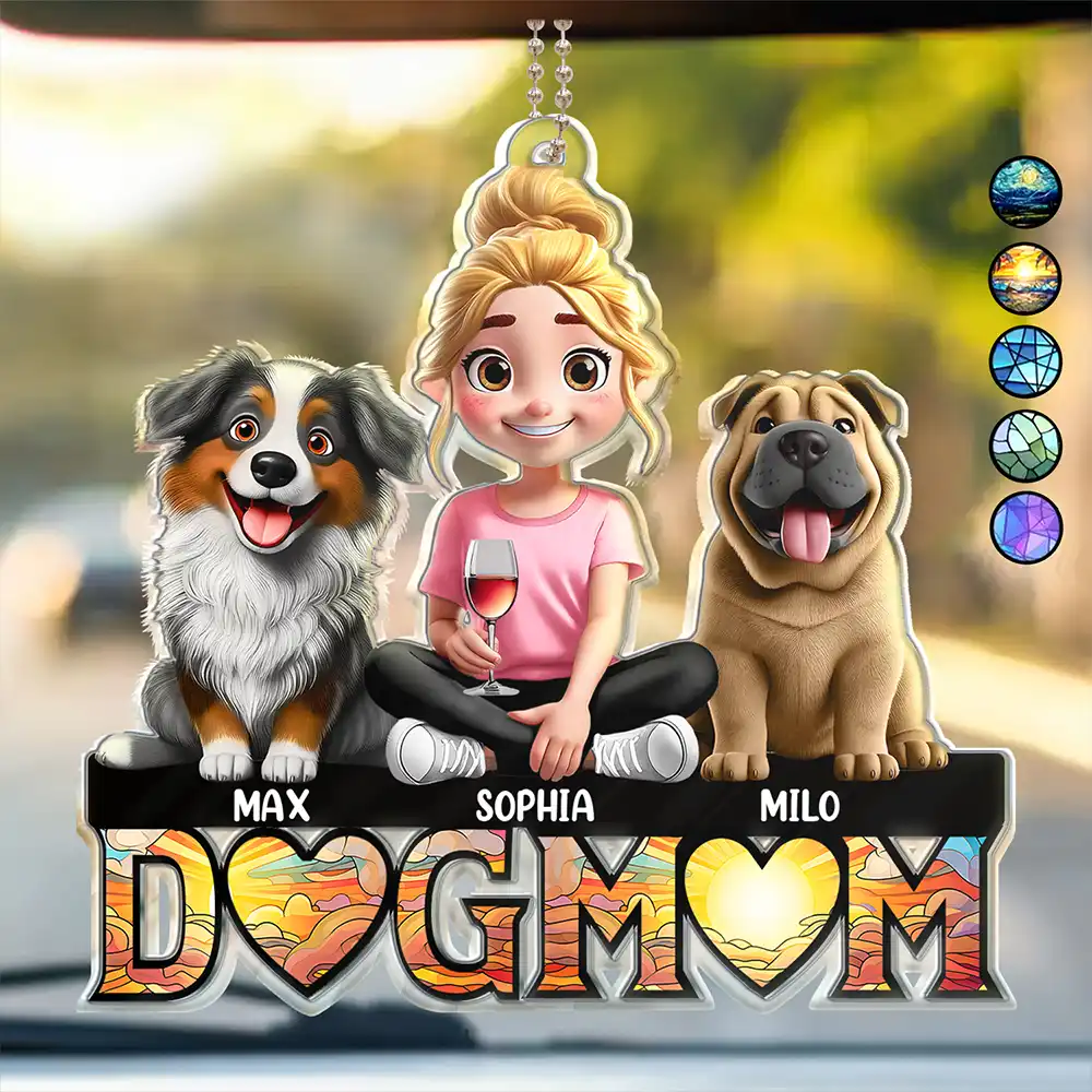 Dog Lovers,Dog Mom,Dog Dad,Happy - Dog Mom Dog Dad 3D Effect - Personalized Acrylic Car Hanger