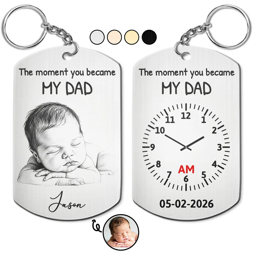 Custom Photo Pencil Sketch The Moment You Became My Dad - Personalized Aluminum Keychain