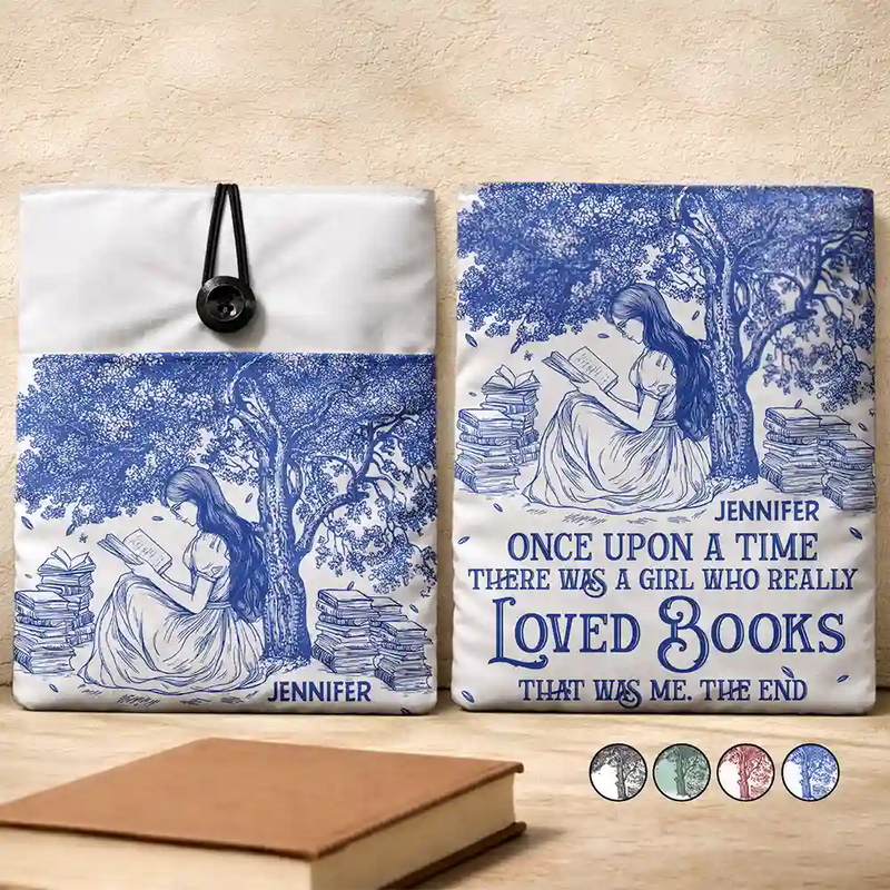 Reading, Gift For Yourself, Gift For Women, Happy - Once Upon A Time Reading Toile Pattern - Personalized Book Sleeve