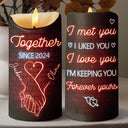 Gift For Couples, Gift For Husband, Gift For Wife, Gift For Boyfriend, Gift For Girlfriend - I Met You I Like You Neon Couples - Personalized Flameless LED Candle