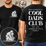 Gift For Father,Gift For Grandpa,Non-Eng,Photo - Pencil Sketch,Photo - Pencil Sketch (Dark BG),Humorous - Custom Photo Pencil Sketch Art Cool Dads Club Powered By Love - Personalized T Shirt
