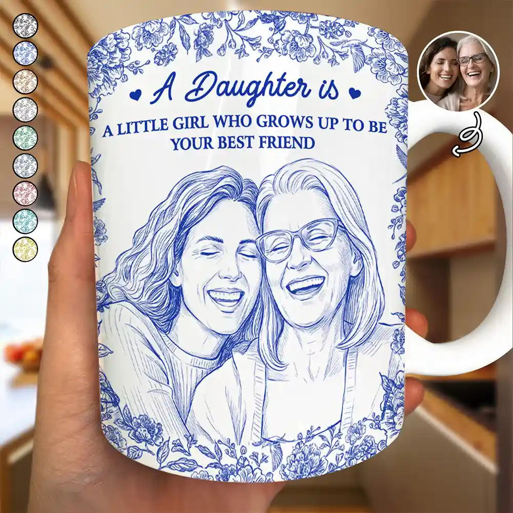 Custom Photo,Gift For Mother,Mom - Daughters (Adult),Happy - Custom Photo Pencil Sketch Grows Up To Be Your Best Friend - Personalized White Edge-to-Edge Mug
