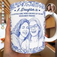 Custom Photo,Gift For Mother,Mom - Daughters (Adult),Happy - Custom Photo Pencil Sketch Grows Up To Be Your Best Friend - Personalized White Edge-to-Edge Mug
