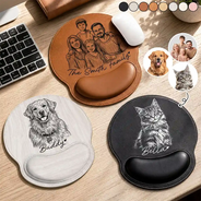 Gift For Couples,Gift For Husband,Gift For Wife,Gift For Women,Gift For Men,Gift For Grandpa,Gift For Bestie,Pet Lovers,Non-Eng,Photo - Pencil Sketch (Bold),Sentimental - Custom Photo Bold Sketch Portrait Family Pet Besties Couples - Personalized Leather Mouse Pad