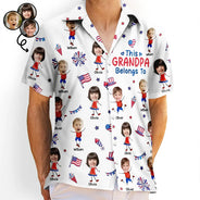 Independence Day,Summer,Gift For Grandpa,Top Market,Humorous,Icon,Cut-Face Photo - Custom Photo Stars & Stripes This Grandpa Belongs To Kids - Personalized Hawaiian Shirt