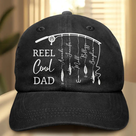 Reel Cool Dad Grandpa - Personalized Vintage Washed Denim Cap