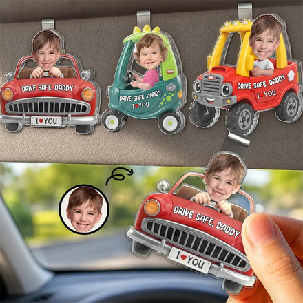 Custom Photo Drive Safe Dad Papa 3D Effect Funny Car - Personalized Custom Shaped Acrylic Car Visor Clip